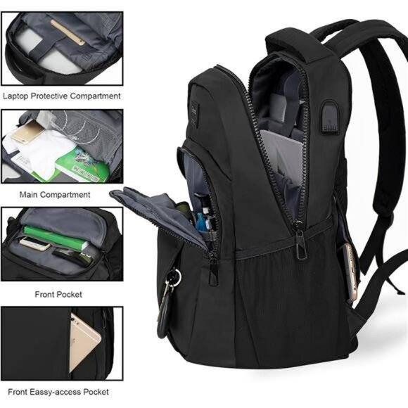 Laptop Backpack USB Port Waterproof Travel Work School Bag for Men Women - Picture 5 of 7